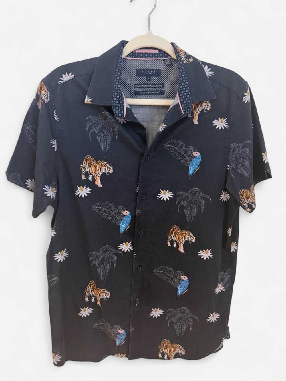 Ted Baker Navy Tropical Animal Print Short Sleeve Button-Down Shirt